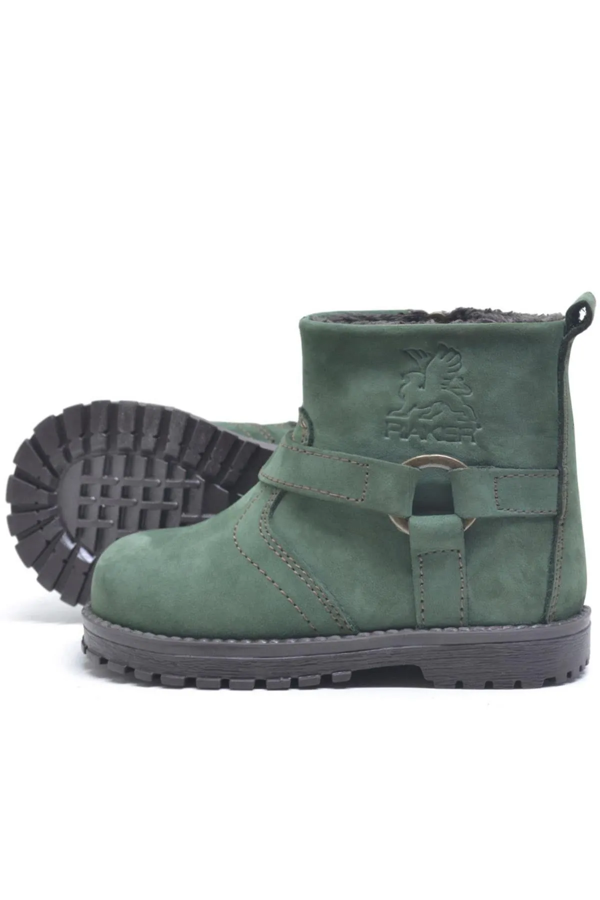 Chiron Hakiki Deri Yeşil Fermuarlı Unisex Bebek Bot