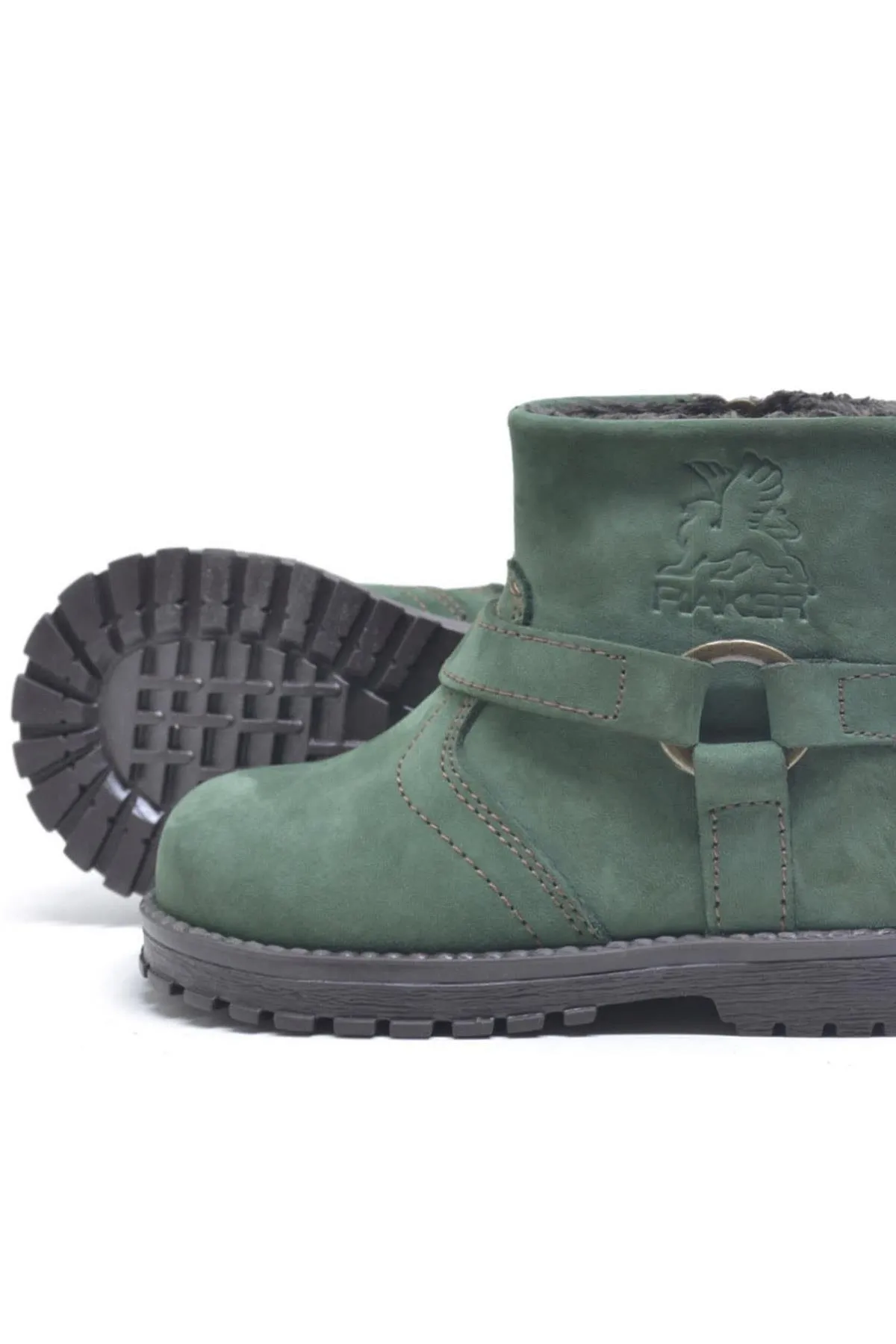 Chiron Hakiki Deri Yeşil Fermuarlı Unisex Bebek Bot