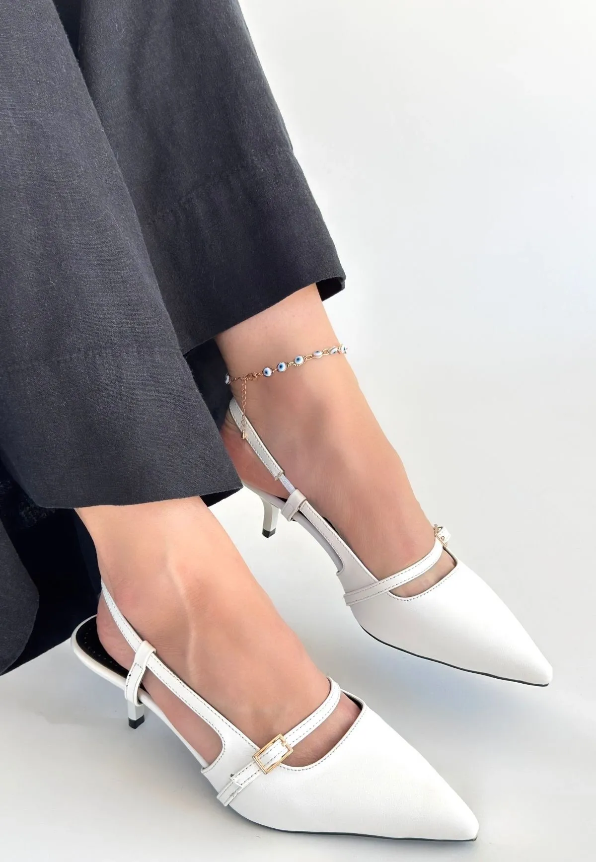 Darina Beyaz Cilt Topuklu Ayakkabı