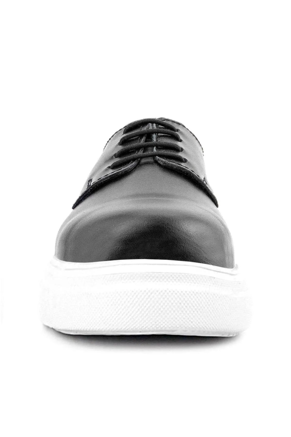 Derby Hakiki Deri Siyah Beyaz Tabanlı Çocuk Klasik Ayakkabı