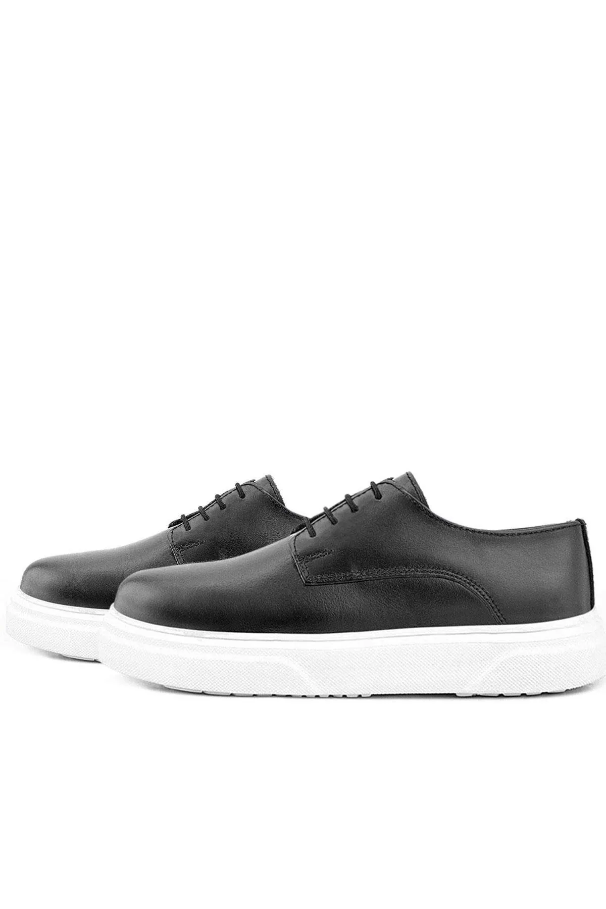 Derby Hakiki Deri Siyah Beyaz Tabanlı Çocuk Klasik Ayakkabı