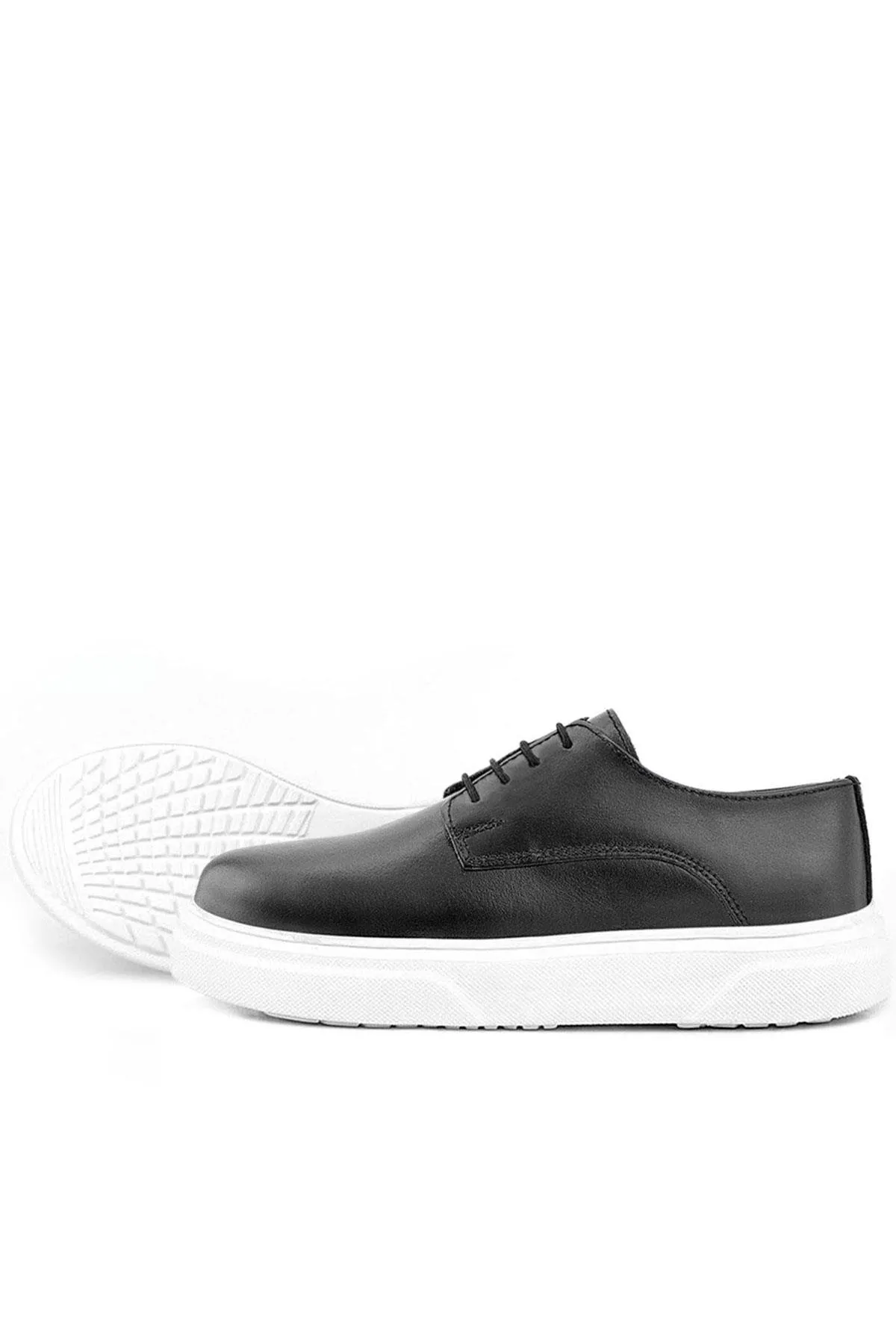 Derby Hakiki Deri Siyah Beyaz Tabanlı Çocuk Klasik Ayakkabı
