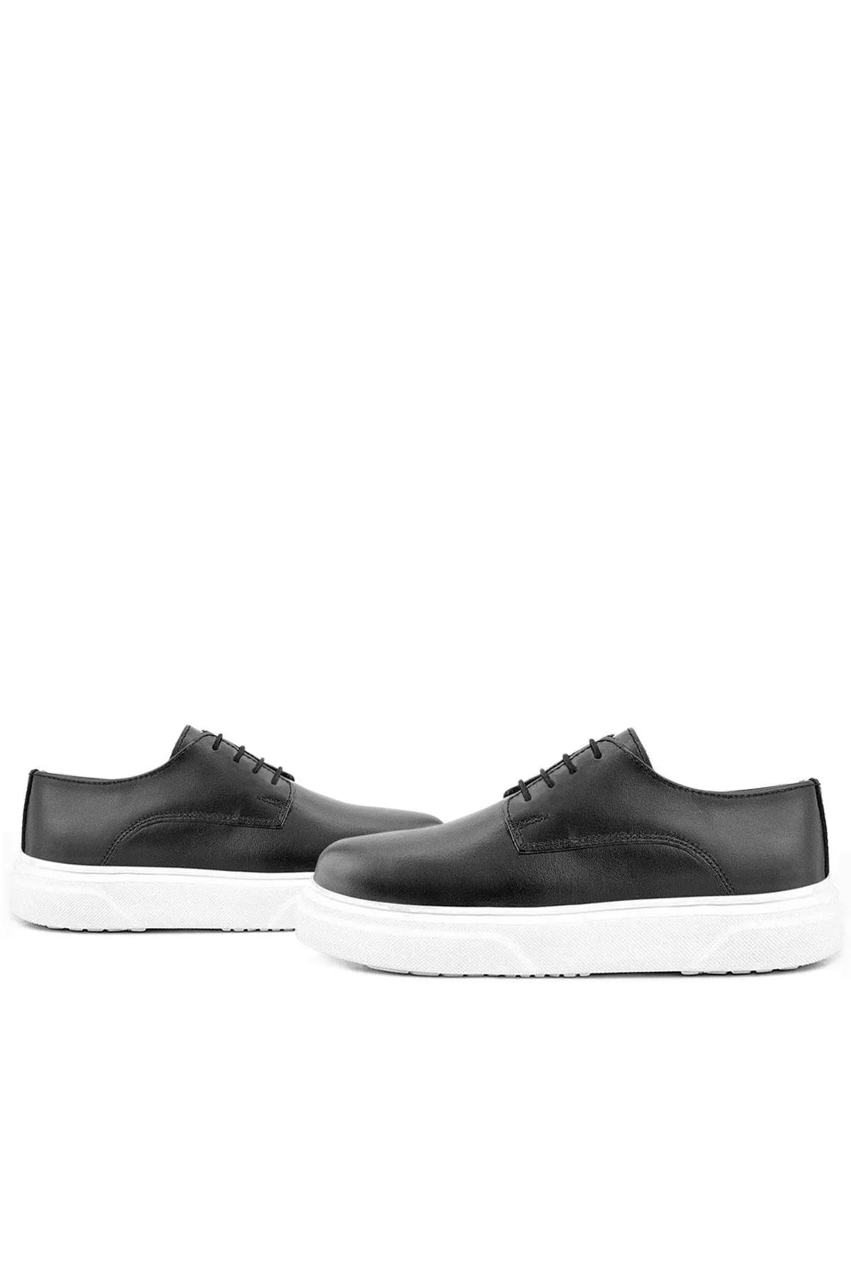 Derby Hakiki Deri Siyah Beyaz Tabanlı Çocuk Klasik Ayakkabı