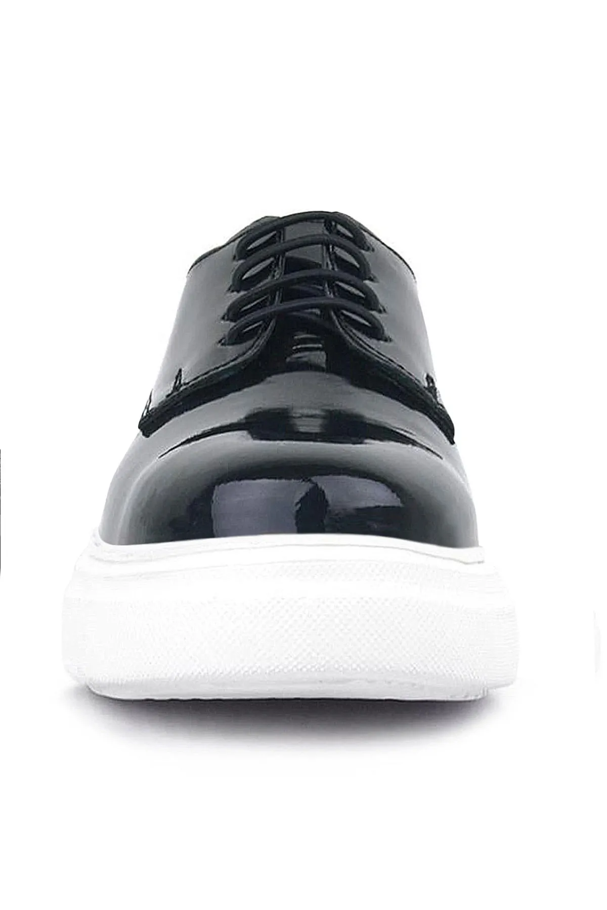 Derby Hakiki Deri Siyah Rugan Beyaz Taban Çocuk Klasik Ayakkabı