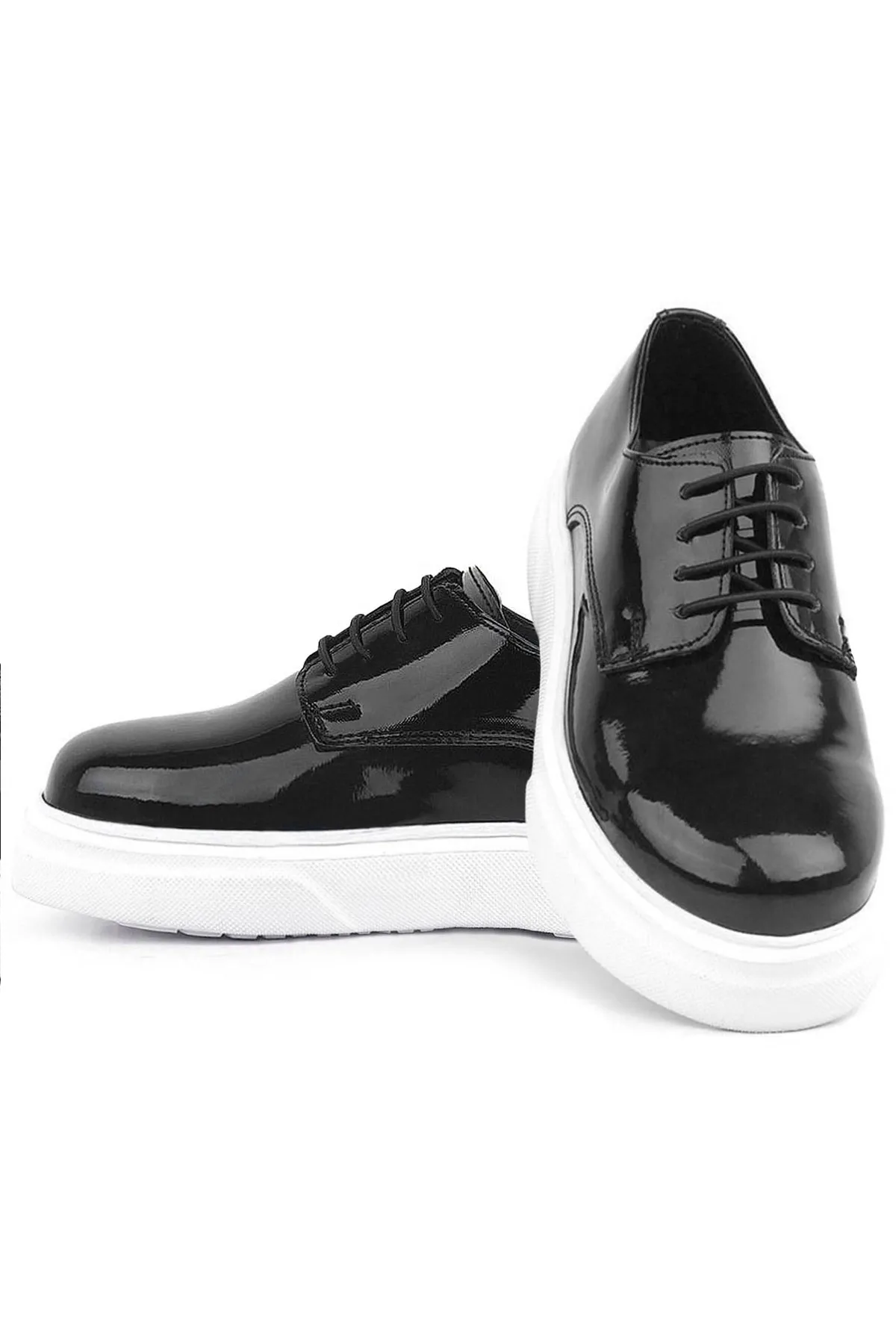 Derby Hakiki Deri Siyah Rugan Beyaz Taban Çocuk Klasik Ayakkabı