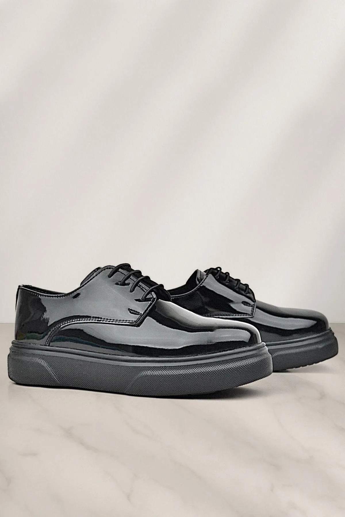 Derby Hakiki Deri Siyah Rugan Siyah Taban Çocuk Klasik Ayakkabı