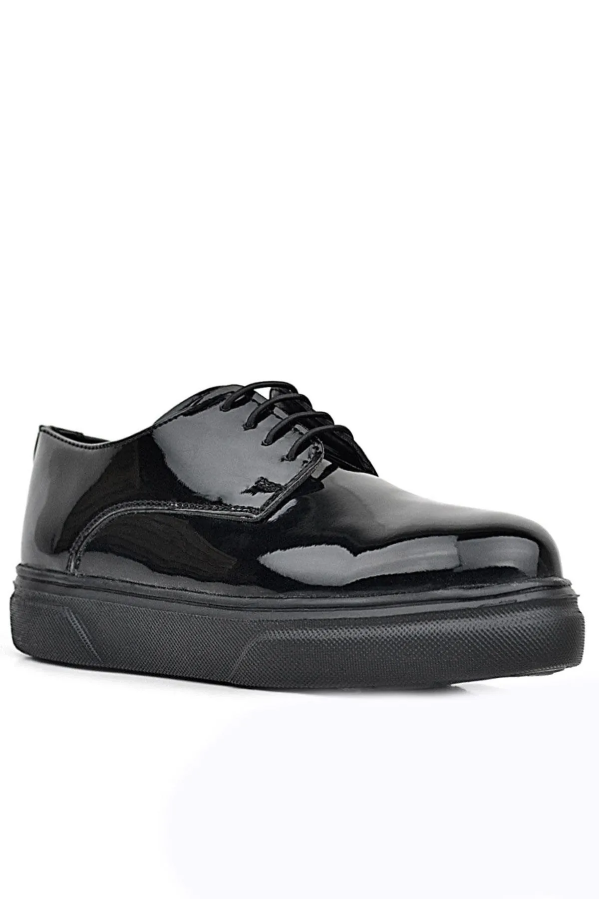 Derby Hakiki Deri Siyah Rugan Siyah Taban Çocuk Klasik Ayakkabı