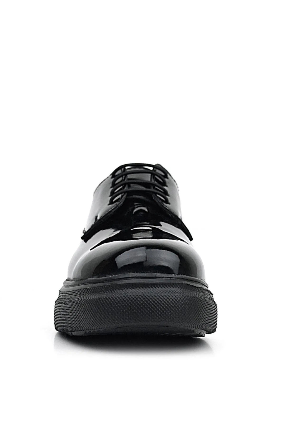 Derby Hakiki Deri Siyah Rugan Siyah Taban Çocuk Klasik Ayakkabı