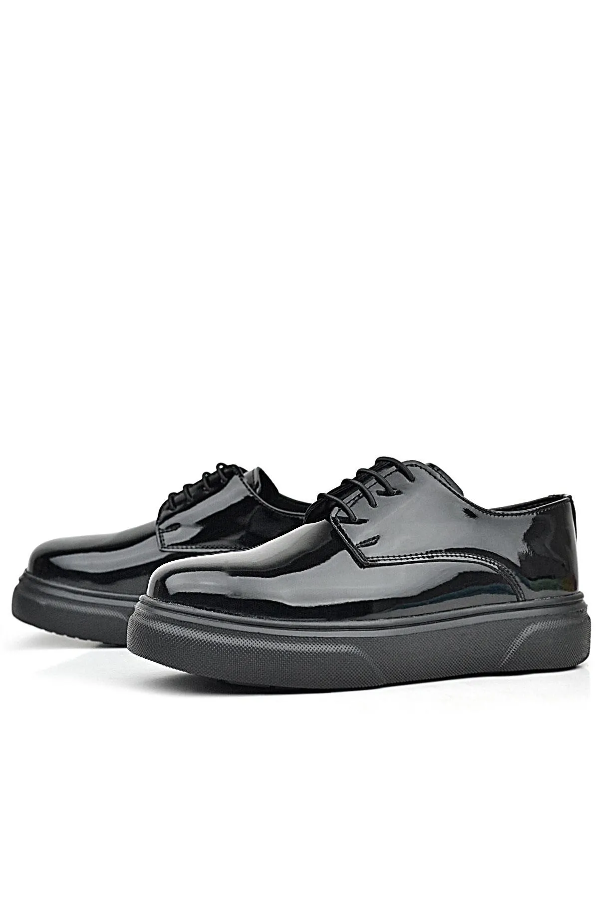 Derby Hakiki Deri Siyah Rugan Siyah Taban Çocuk Klasik Ayakkabı