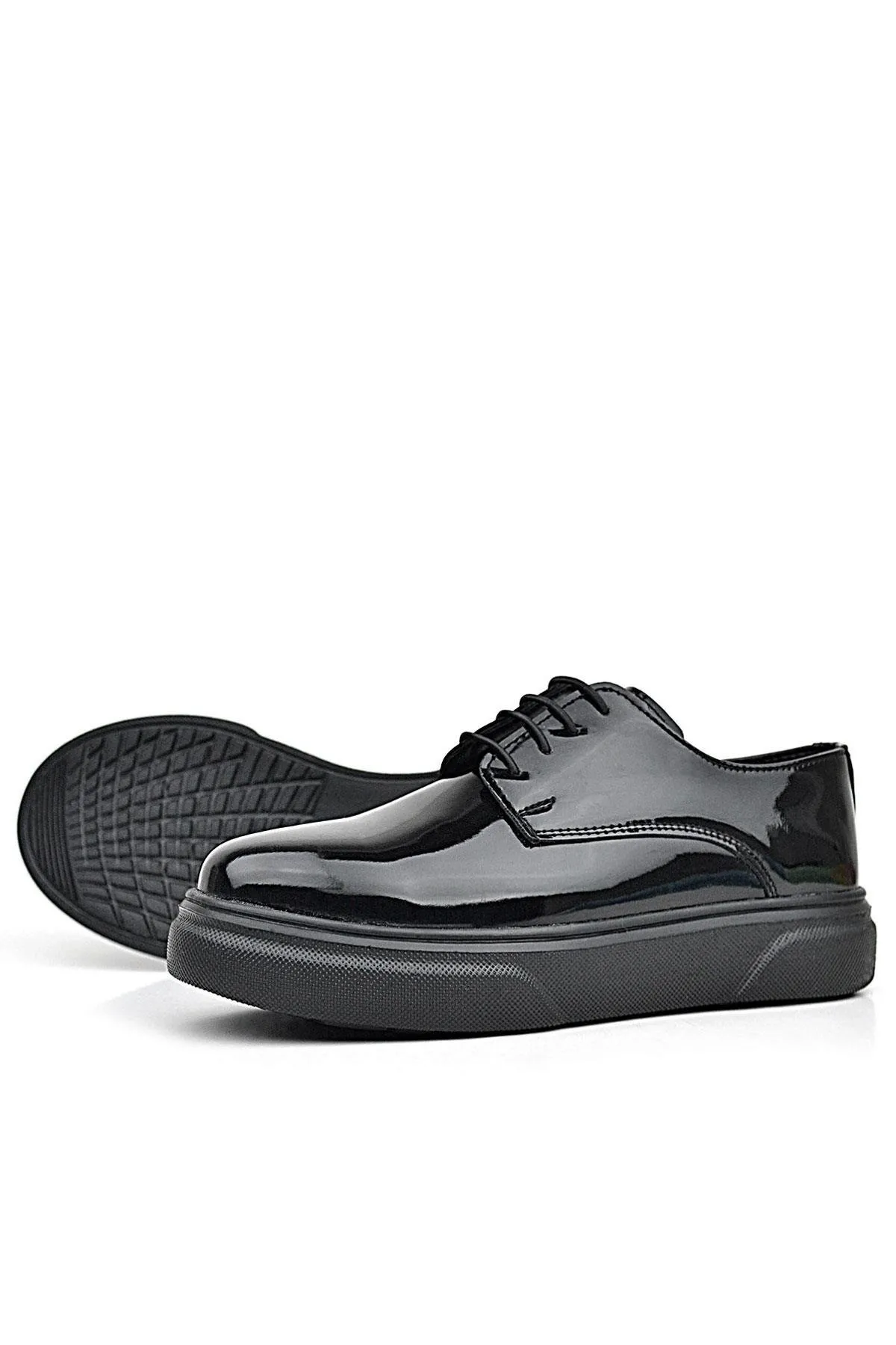 Derby Hakiki Deri Siyah Rugan Siyah Taban Çocuk Klasik Ayakkabı