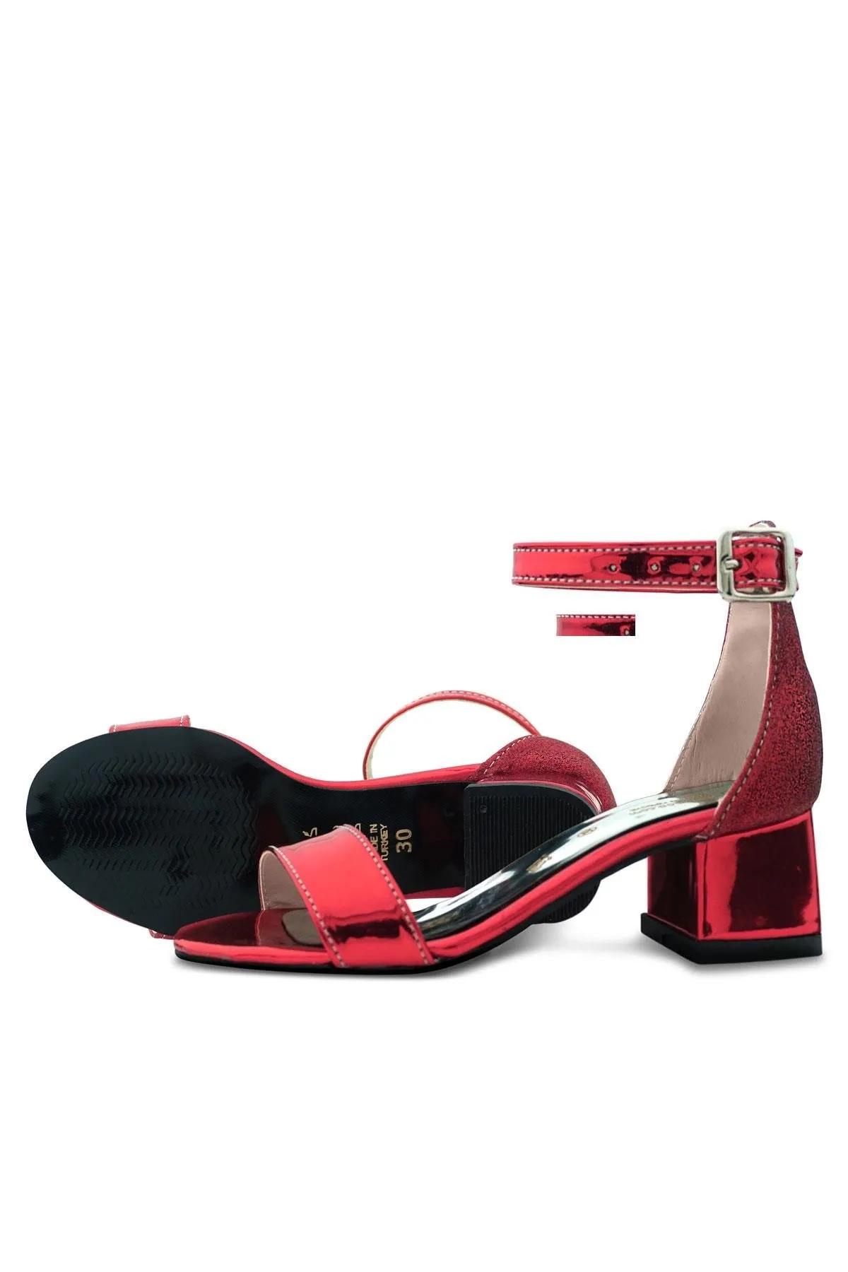 Elsa Kırmızı Aynalı Kalın Topuklu Kız Çocuk Abiye Ayakkabı