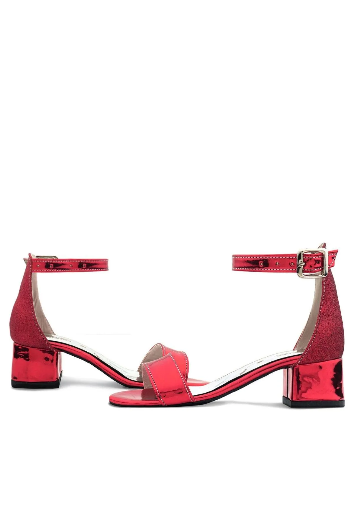 Elsa Kırmızı Aynalı Kalın Topuklu Kız Çocuk Abiye Ayakkabı