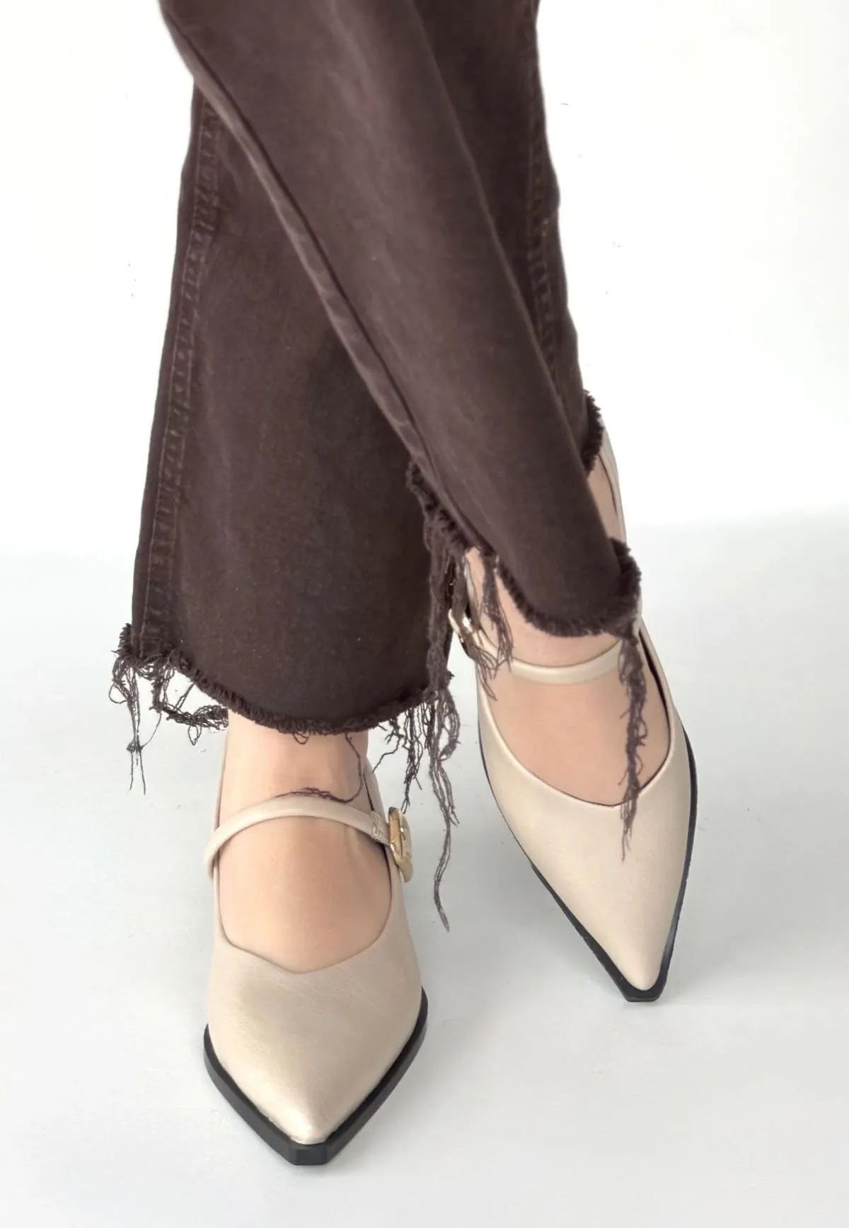 Galye Bej Cilt Topuklu Ayakkabı