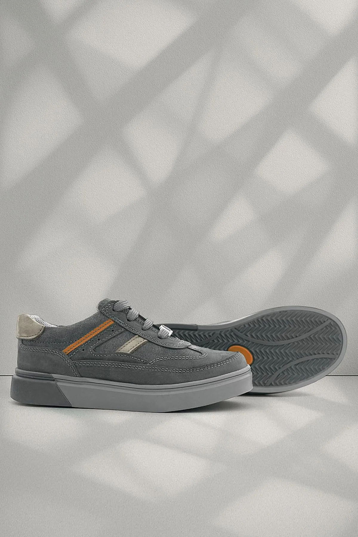Gri Hakiki Deri Bağcıklı Gri Tabanlı Çocuk Sneaker Ayakkabı