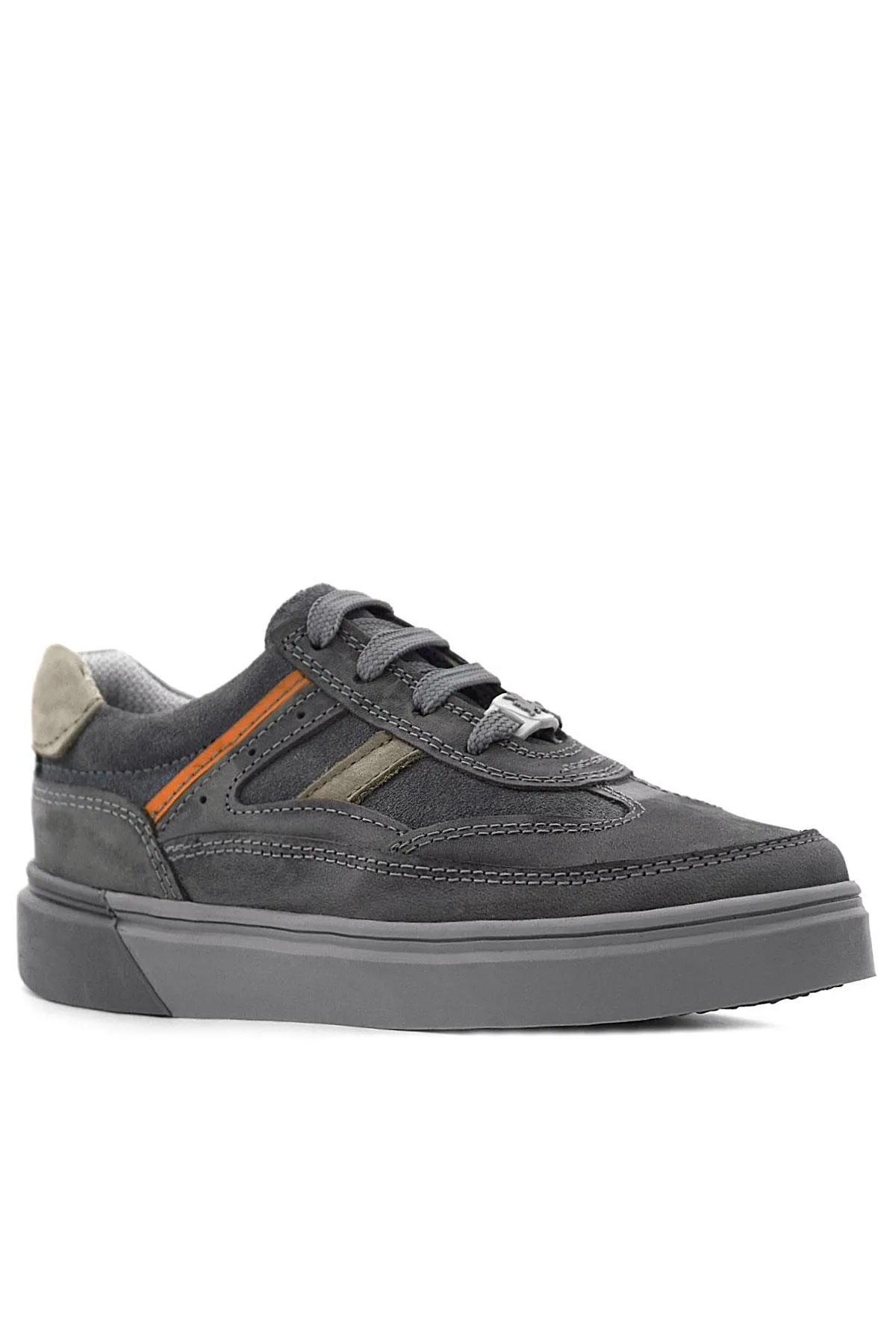 Gri Hakiki Deri Bağcıklı Gri Tabanlı Çocuk Sneaker Ayakkabı