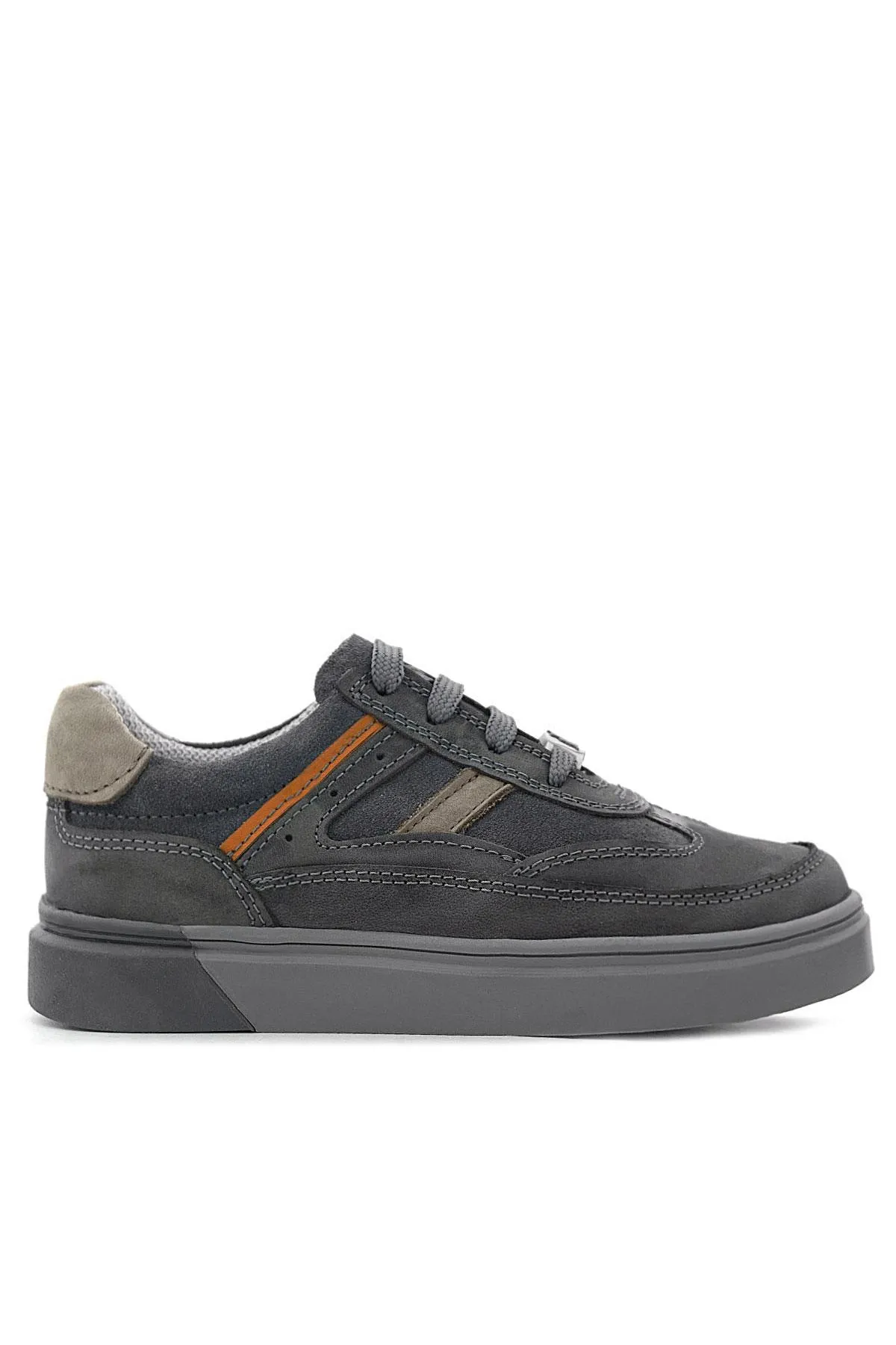 Gri Hakiki Deri Bağcıklı Gri Tabanlı Çocuk Sneaker Ayakkabı