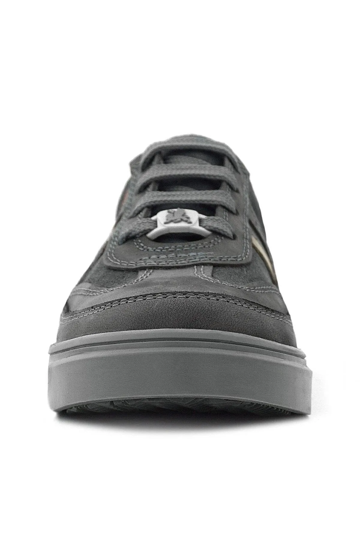 Gri Hakiki Deri Bağcıklı Gri Tabanlı Çocuk Sneaker Ayakkabı