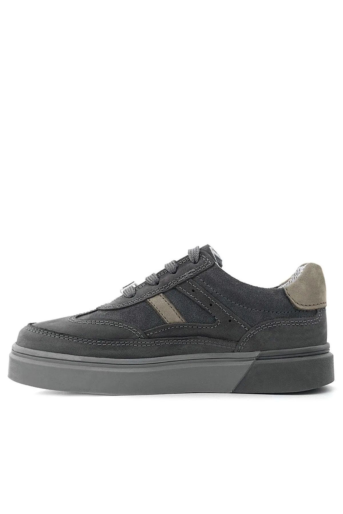 Gri Hakiki Deri Bağcıklı Gri Tabanlı Çocuk Sneaker Ayakkabı