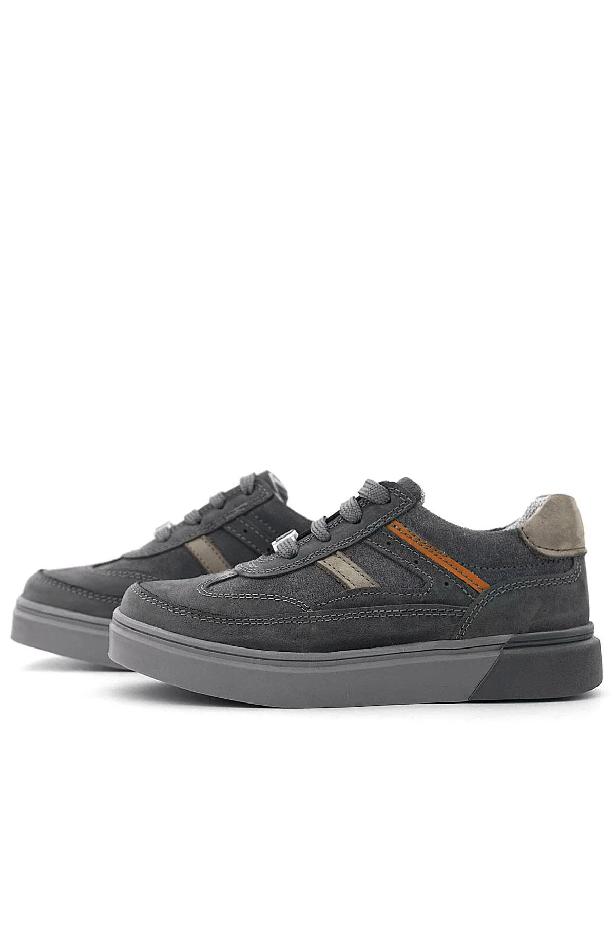 Gri Hakiki Deri Bağcıklı Gri Tabanlı Çocuk Sneaker Ayakkabı