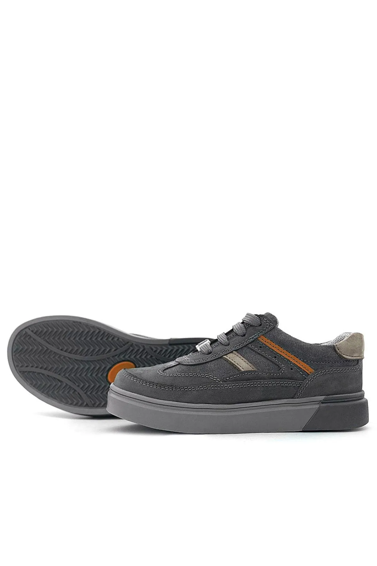 Gri Hakiki Deri Bağcıklı Gri Tabanlı Çocuk Sneaker Ayakkabı