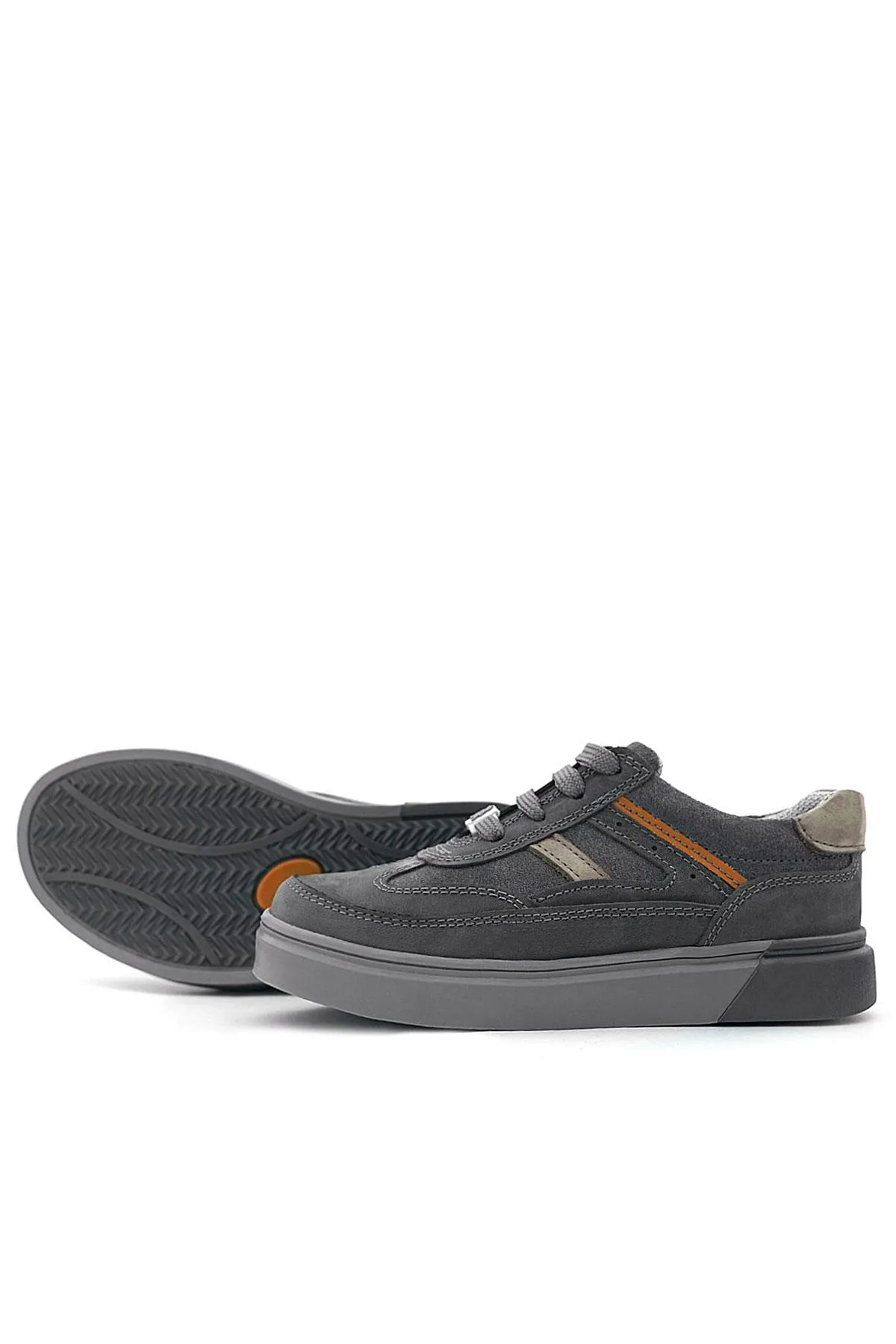 Gri Hakiki Deri Bağcıklı Gri Tabanlı Çocuk Sneaker Ayakkabı