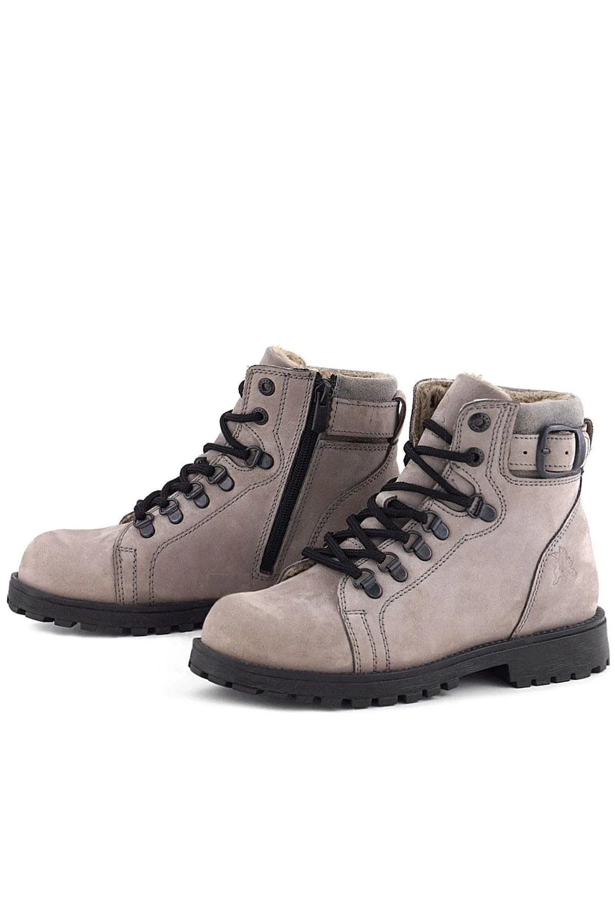 Griffon Hakiki Deri Açık Gri Bağcıklı Fermuarlı Bot