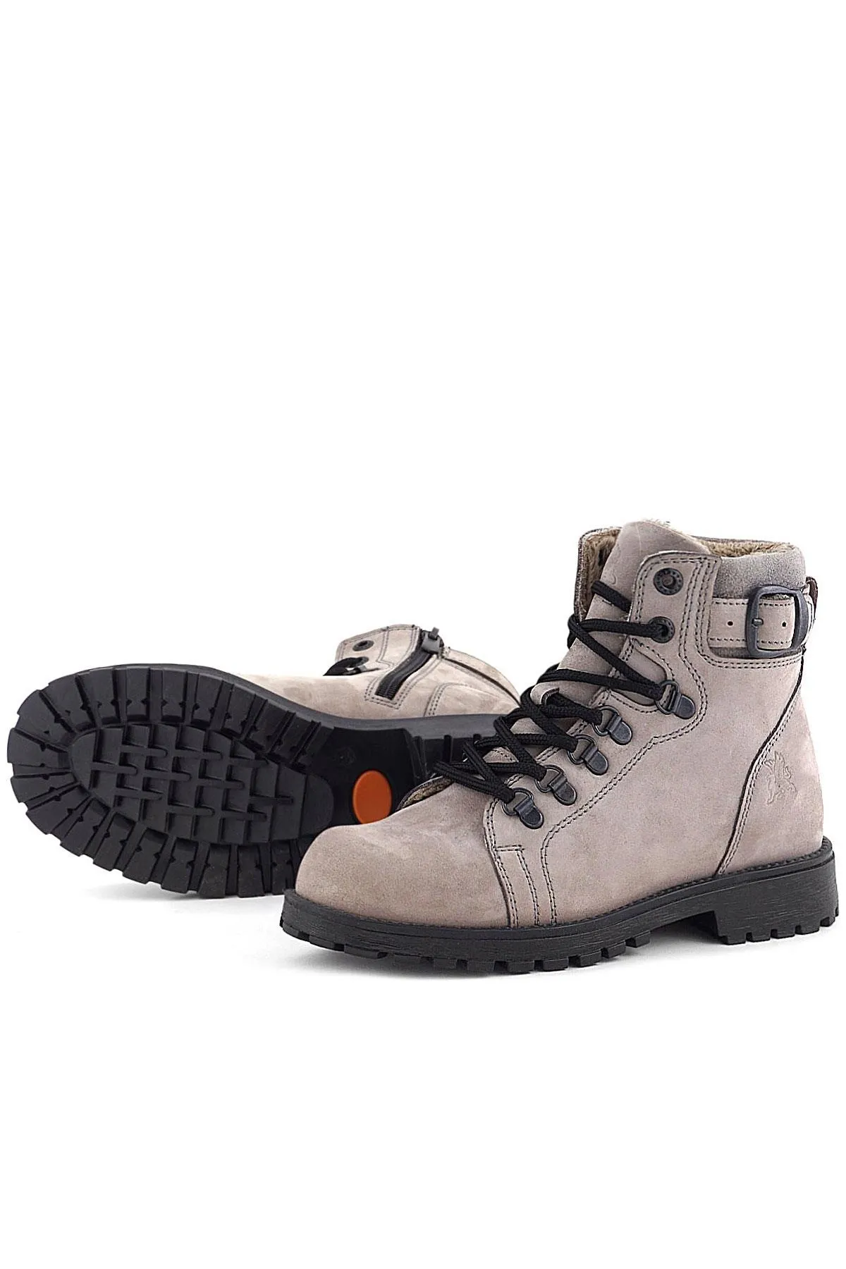 Griffon Hakiki Deri Açık Gri Bağcıklı Fermuarlı Bot