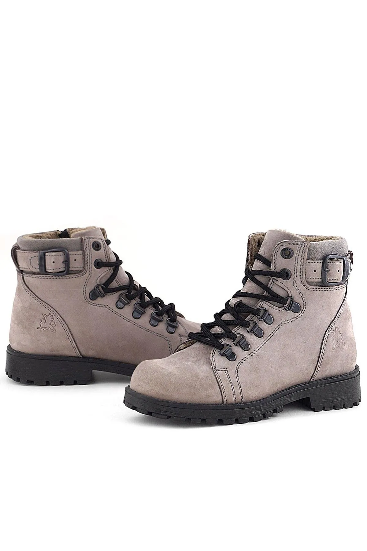 Griffon Hakiki Deri Açık Gri Bağcıklı Fermuarlı Bot