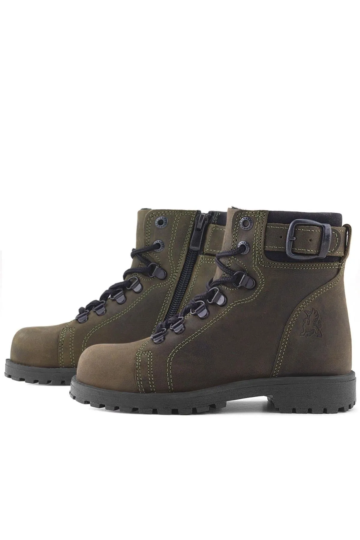 Griffon Hakiki Deri Haki Yeşil Fermuarlı Kışlık Çocuk Bot