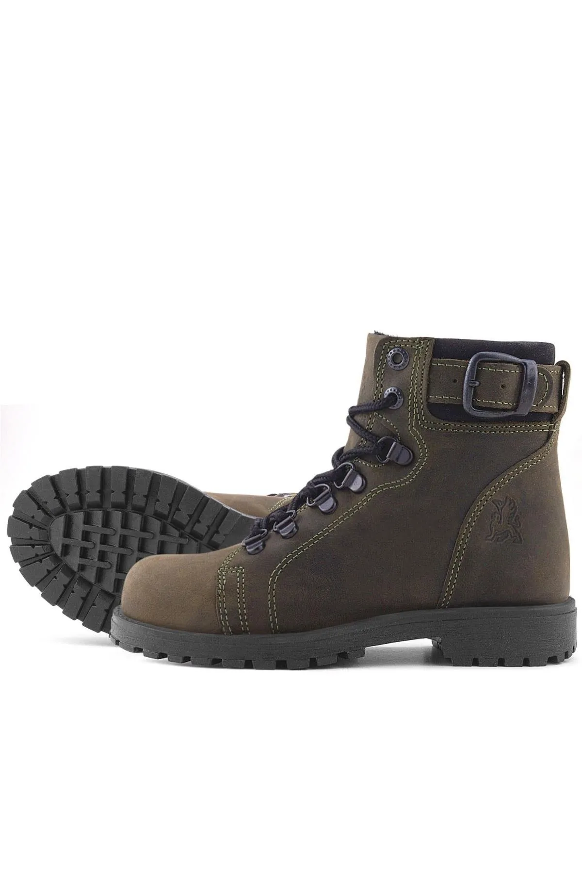 Griffon Hakiki Deri Haki Yeşil Fermuarlı Kışlık Çocuk Bot