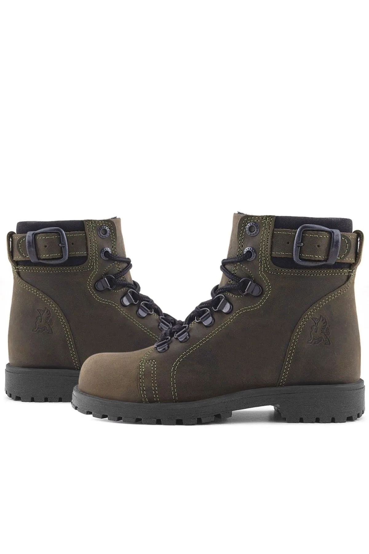 Griffon Hakiki Deri Haki Yeşil Fermuarlı Kışlık Çocuk Bot