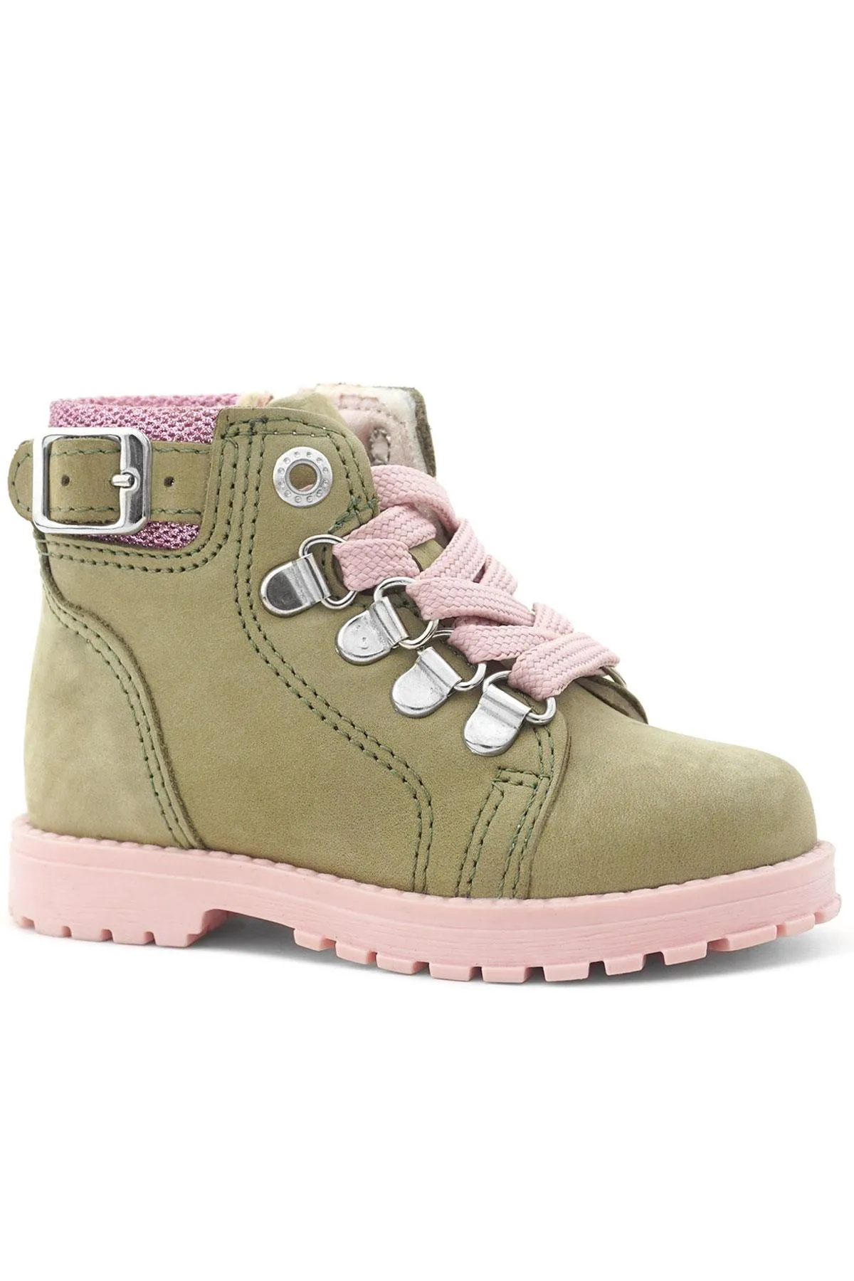 Griffon Hakiki Deri Yeşil Simli Fermuarlı Kışlık Kız Bebek Bot