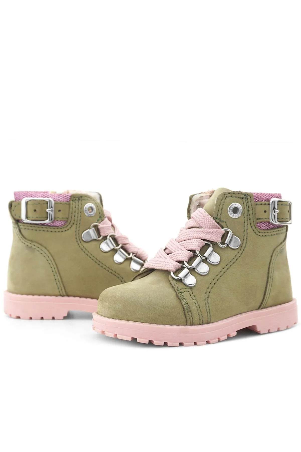 Griffon Hakiki Deri Yeşil Simli Fermuarlı Kışlık Kız Bebek Bot