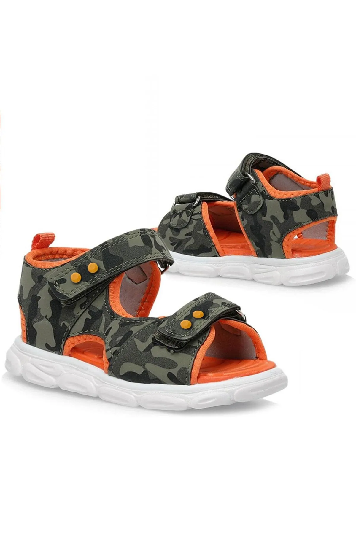 Haki Kamuflaj Desenli Metal Detaylı Cırtlı Bebek Sandalet Ayakkabı
