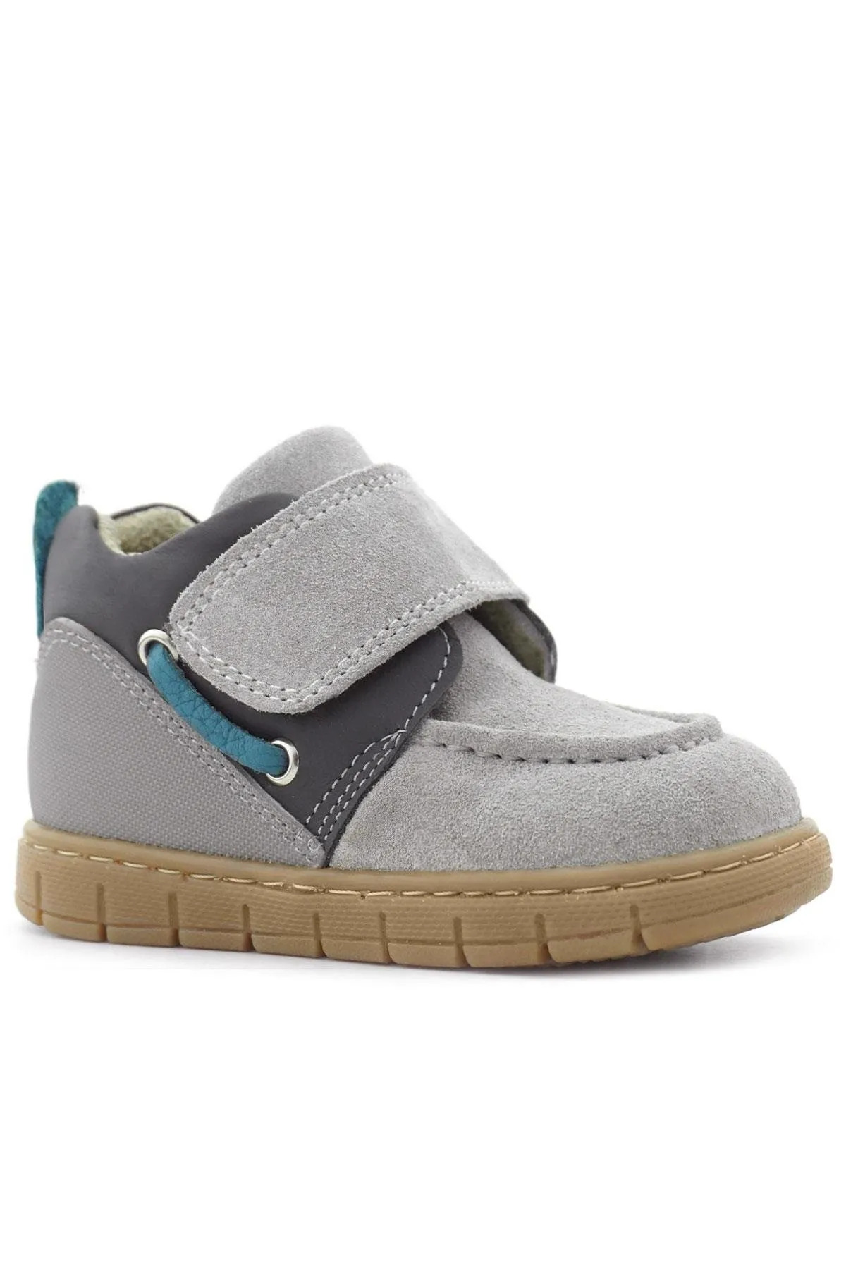 Hakiki Deri Açık Gri Mavi Cırt Cırtlı Bebek Bot