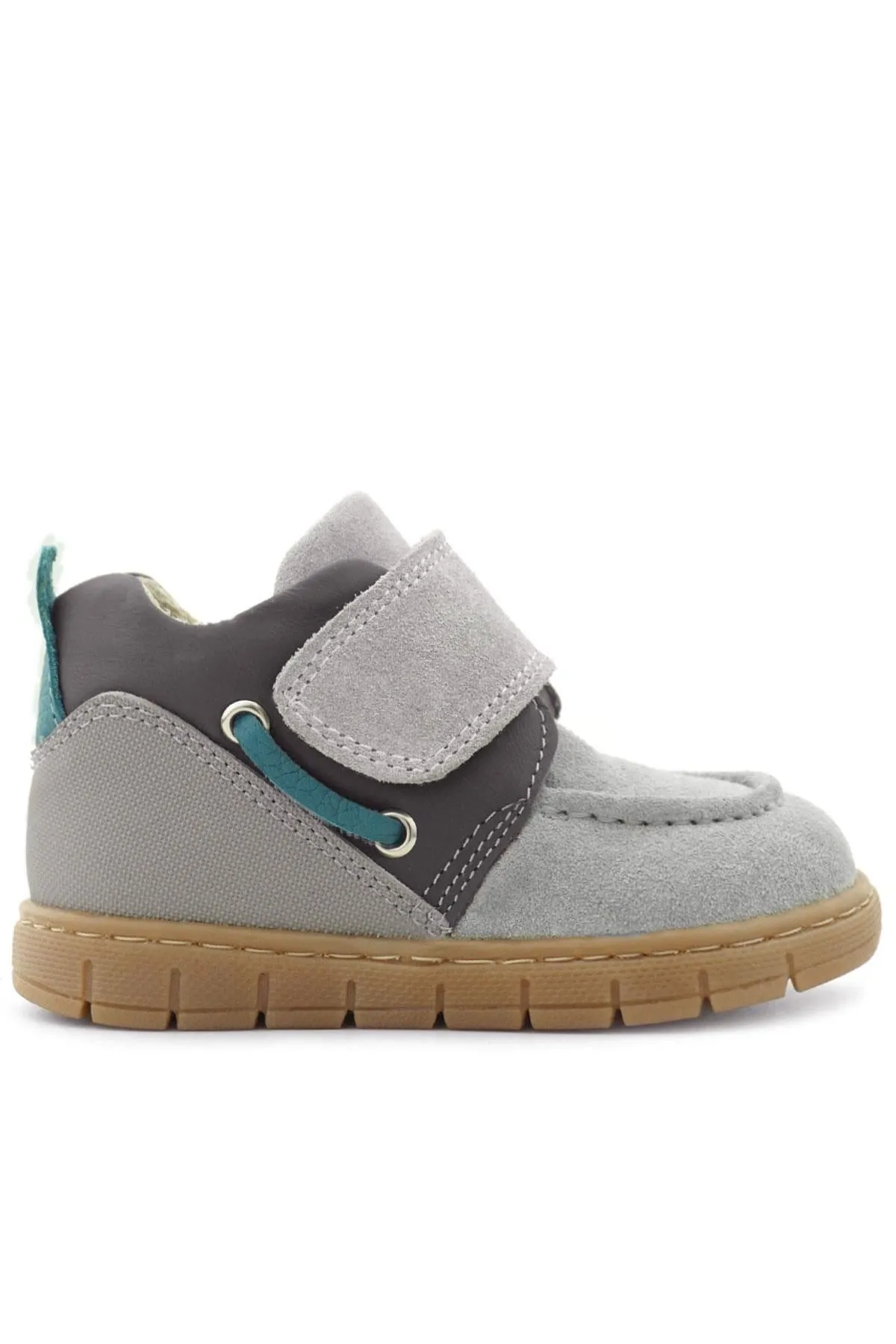 Hakiki Deri Açık Gri Mavi Cırt Cırtlı Bebek Bot