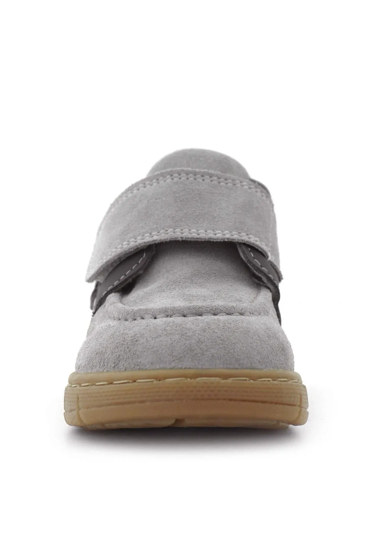 Hakiki Deri Açık Gri Mavi Cırt Cırtlı Bebek Bot