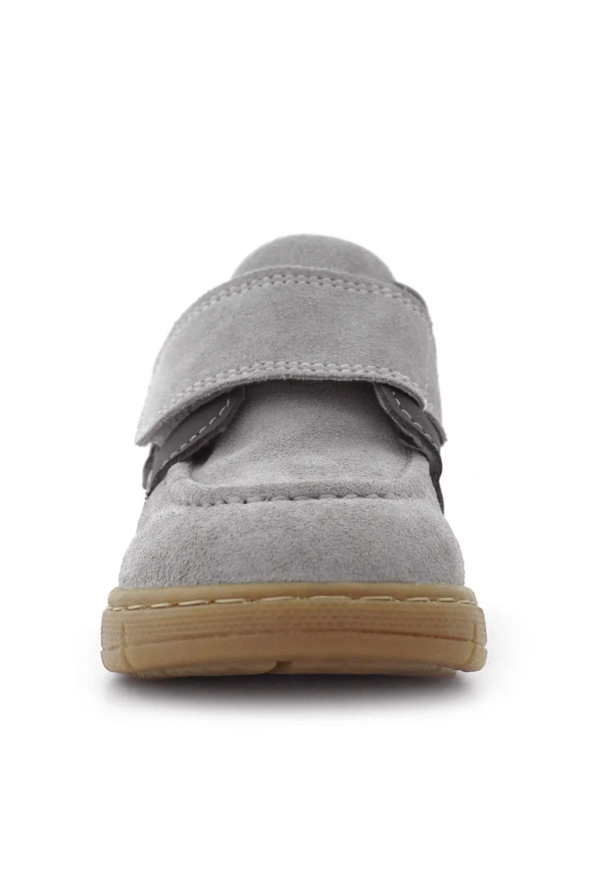 Hakiki Deri Açık Gri Mavi Cırt Cırtlı Bebek Bot