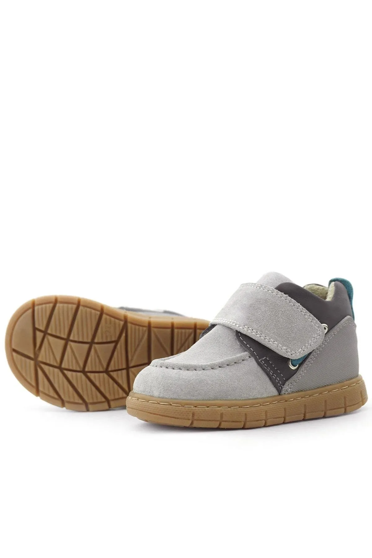 Hakiki Deri Açık Gri Mavi Cırt Cırtlı Bebek Bot