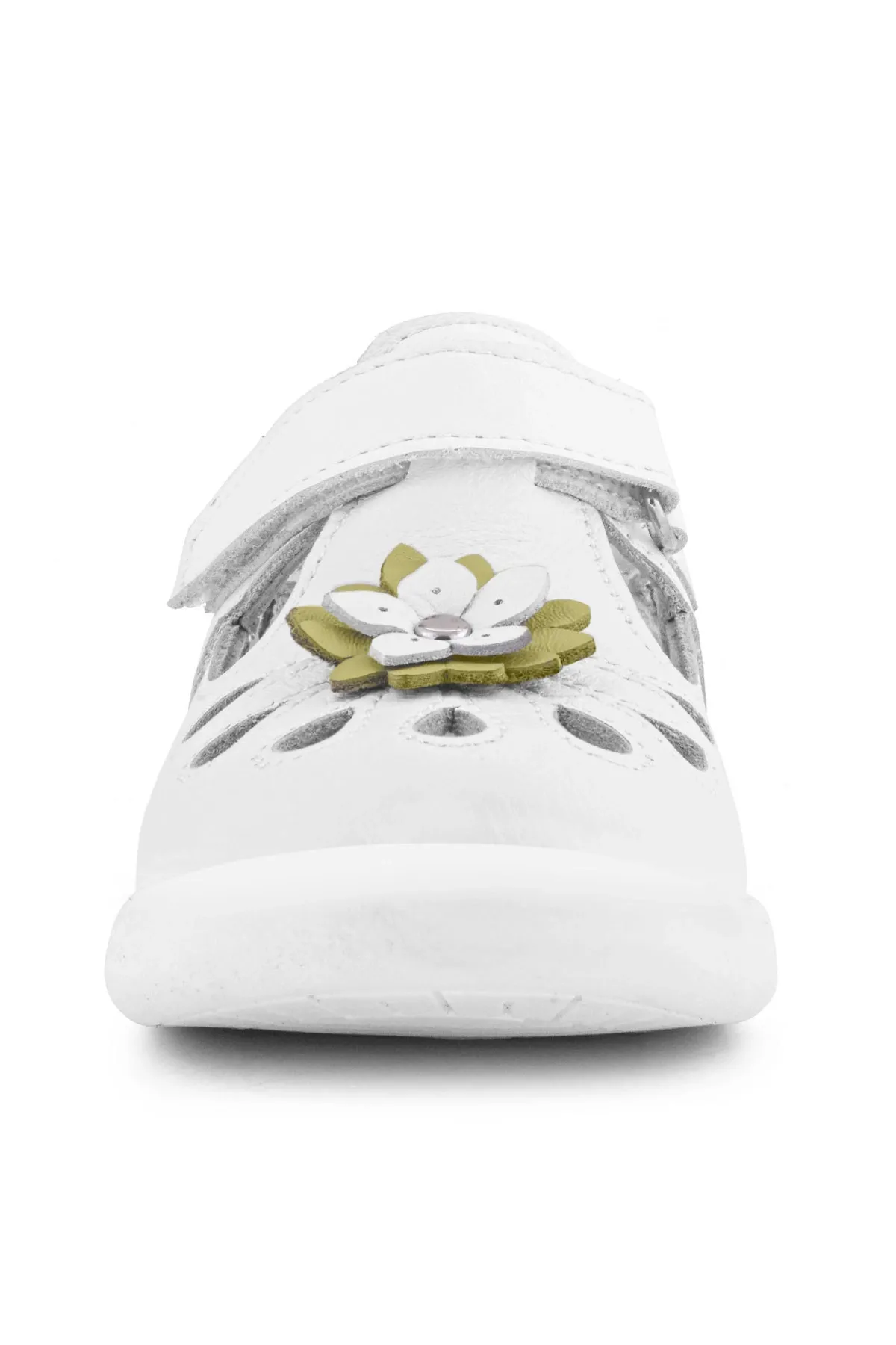 Hakiki Deri Anatomik Beyaz Cırtlı Kız Bebek Sandalet Ayakkabı