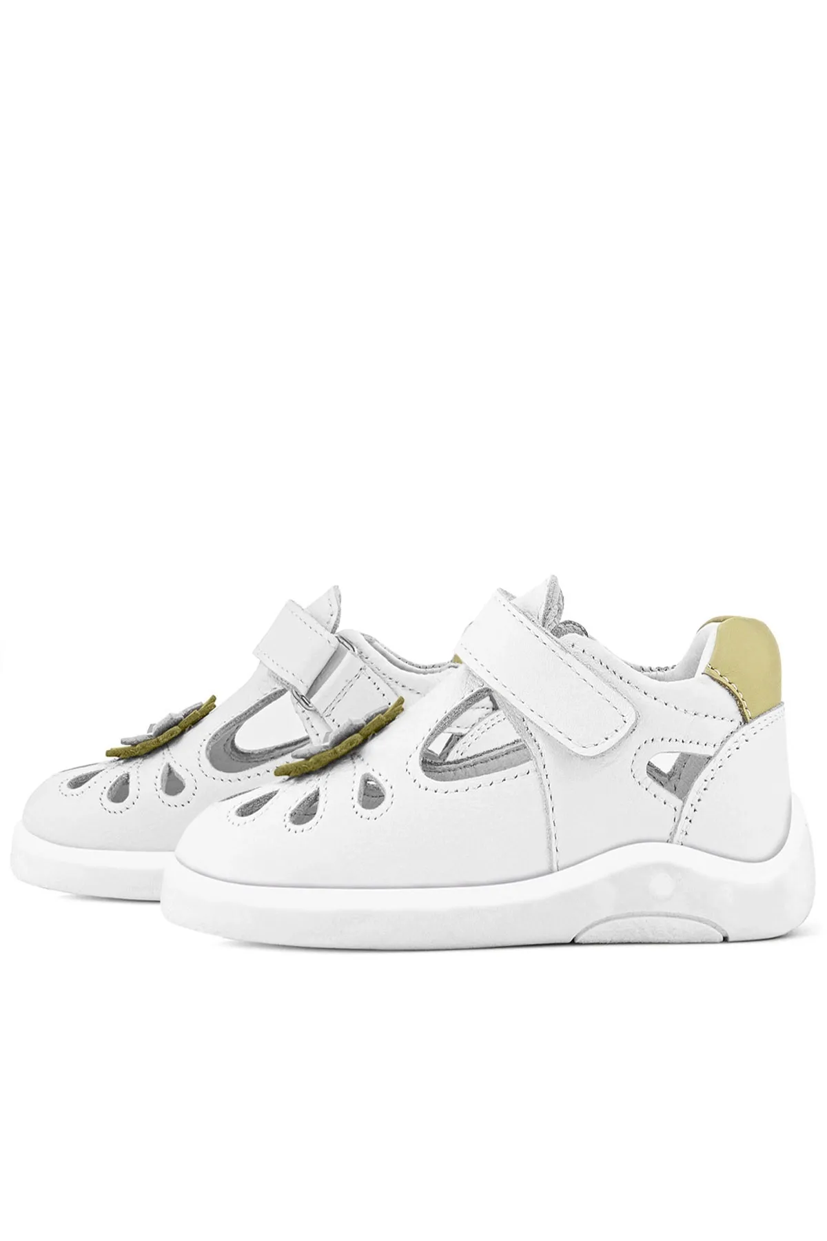 Hakiki Deri Anatomik Beyaz Cırtlı Kız Bebek Sandalet Ayakkabı