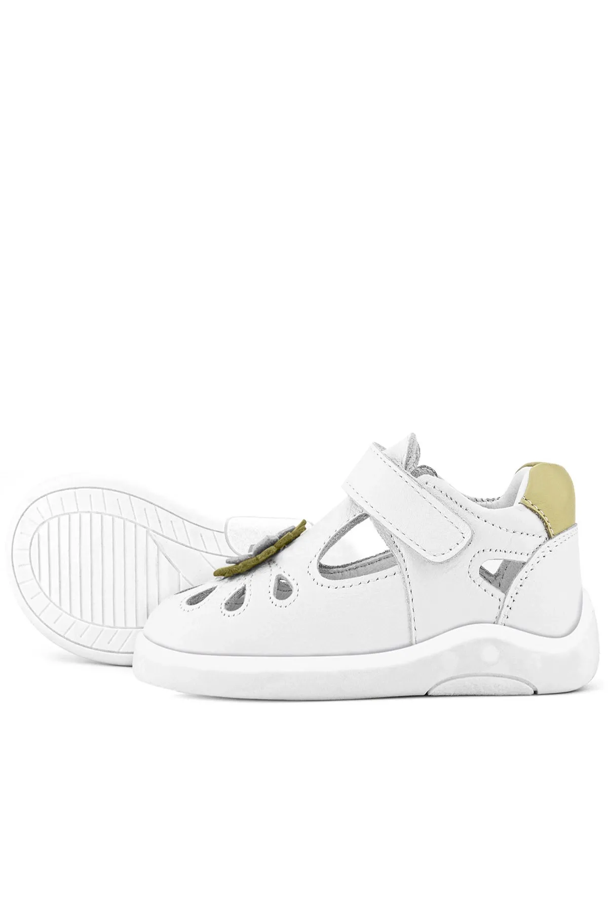 Hakiki Deri Anatomik Beyaz Cırtlı Kız Bebek Sandalet Ayakkabı