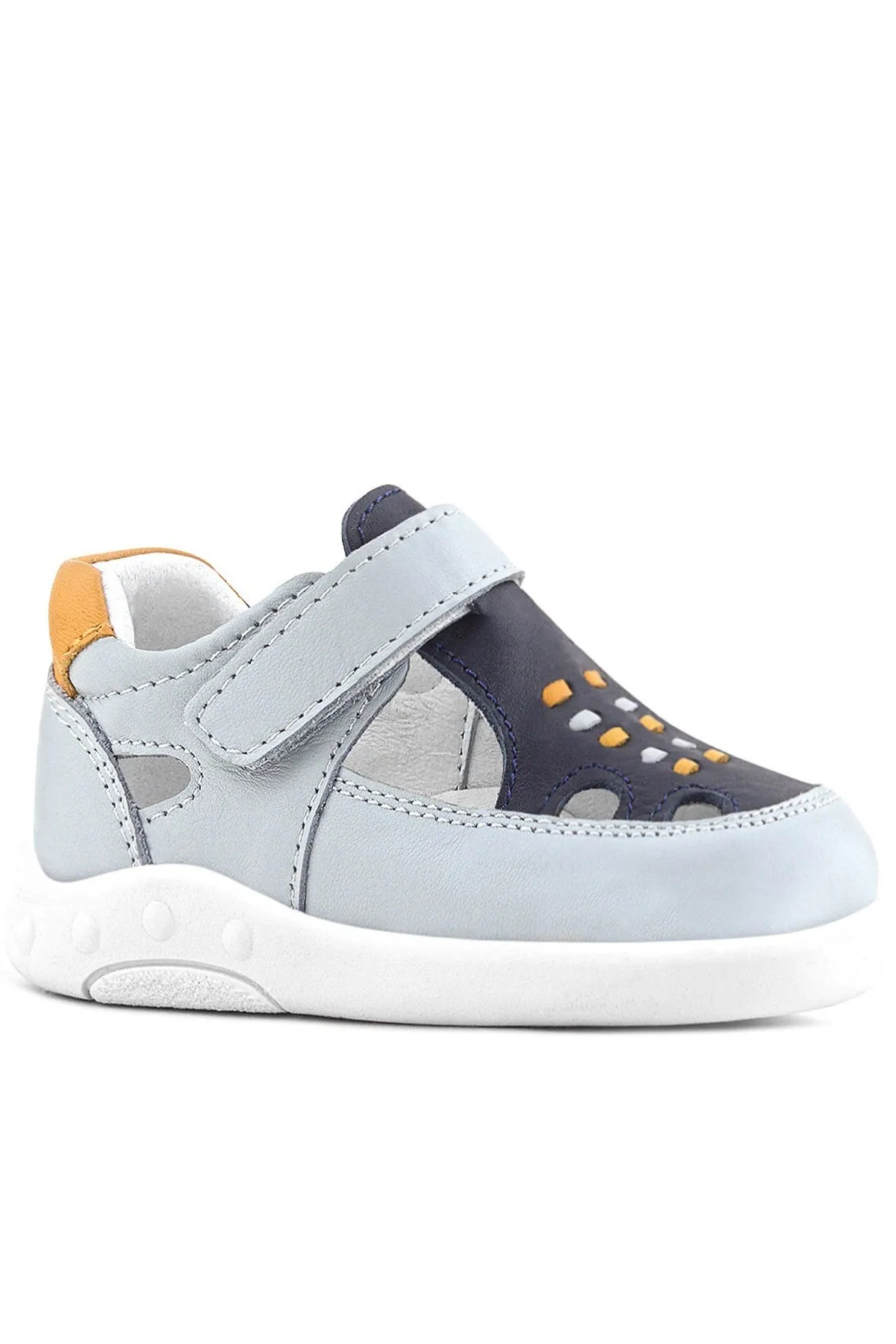 Hakiki Deri Anatomik Gri Cırtlı Bebek Sandalet Ayakkabı