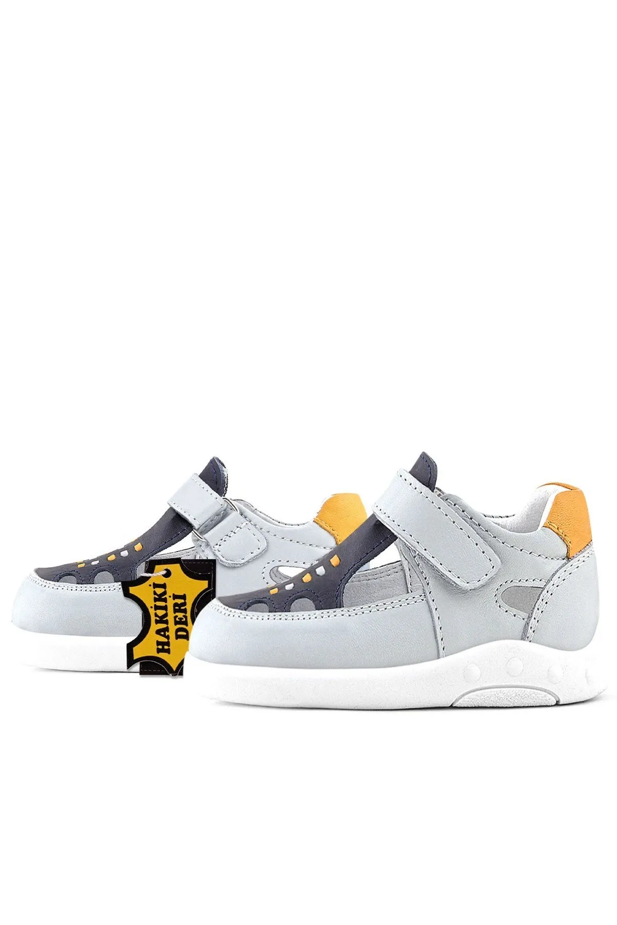 Hakiki Deri Anatomik Gri Cırtlı Bebek Sandalet Ayakkabı