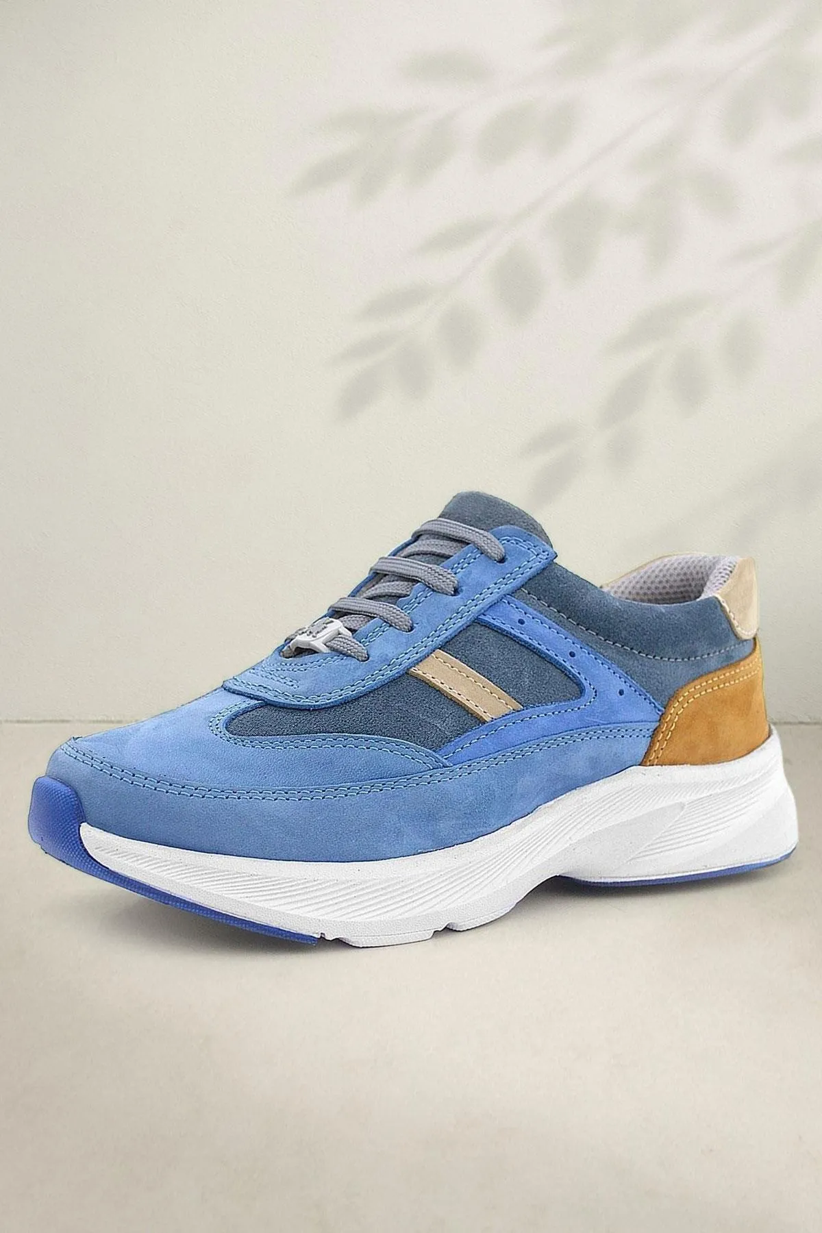 Hakiki Deri Anatomik Mavi Taba Bağcıklı Hafif Çocuk Spor Ayakkabı
