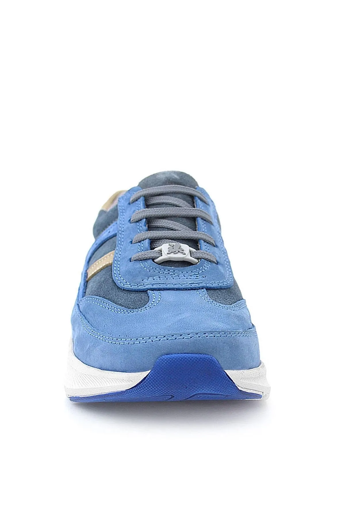 Hakiki Deri Anatomik Mavi Taba Bağcıklı Hafif Çocuk Spor Ayakkabı