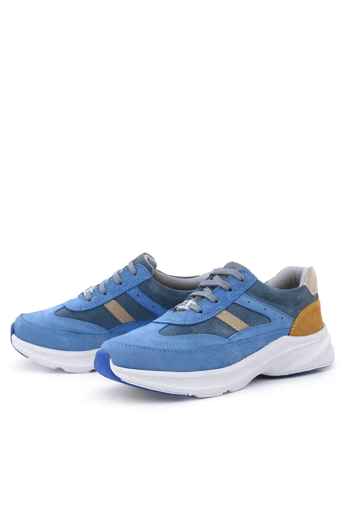 Hakiki Deri Anatomik Mavi Taba Bağcıklı Hafif Çocuk Spor Ayakkabı