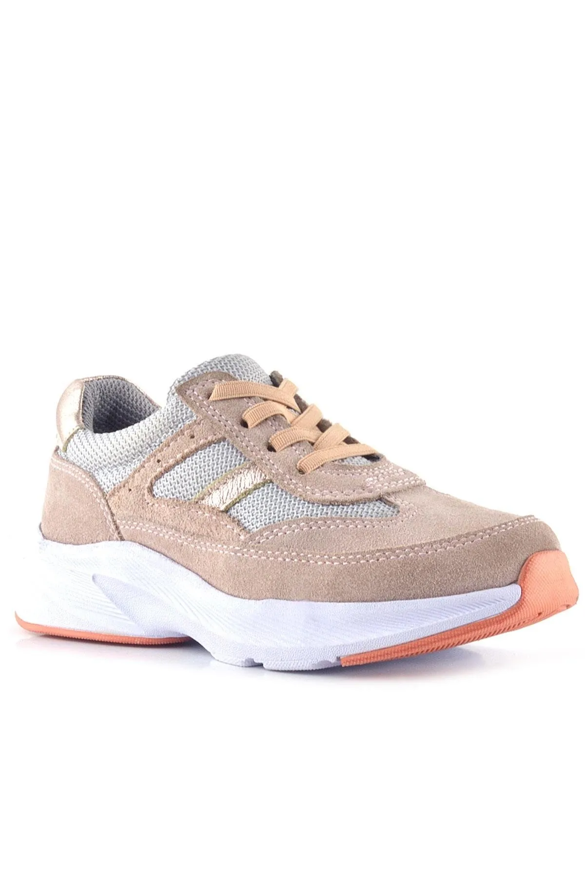 Hakiki Deri Anatomik Pudra Lastik Bağcıklı Hafif Kız Çocuk Günlük Ayakkabı