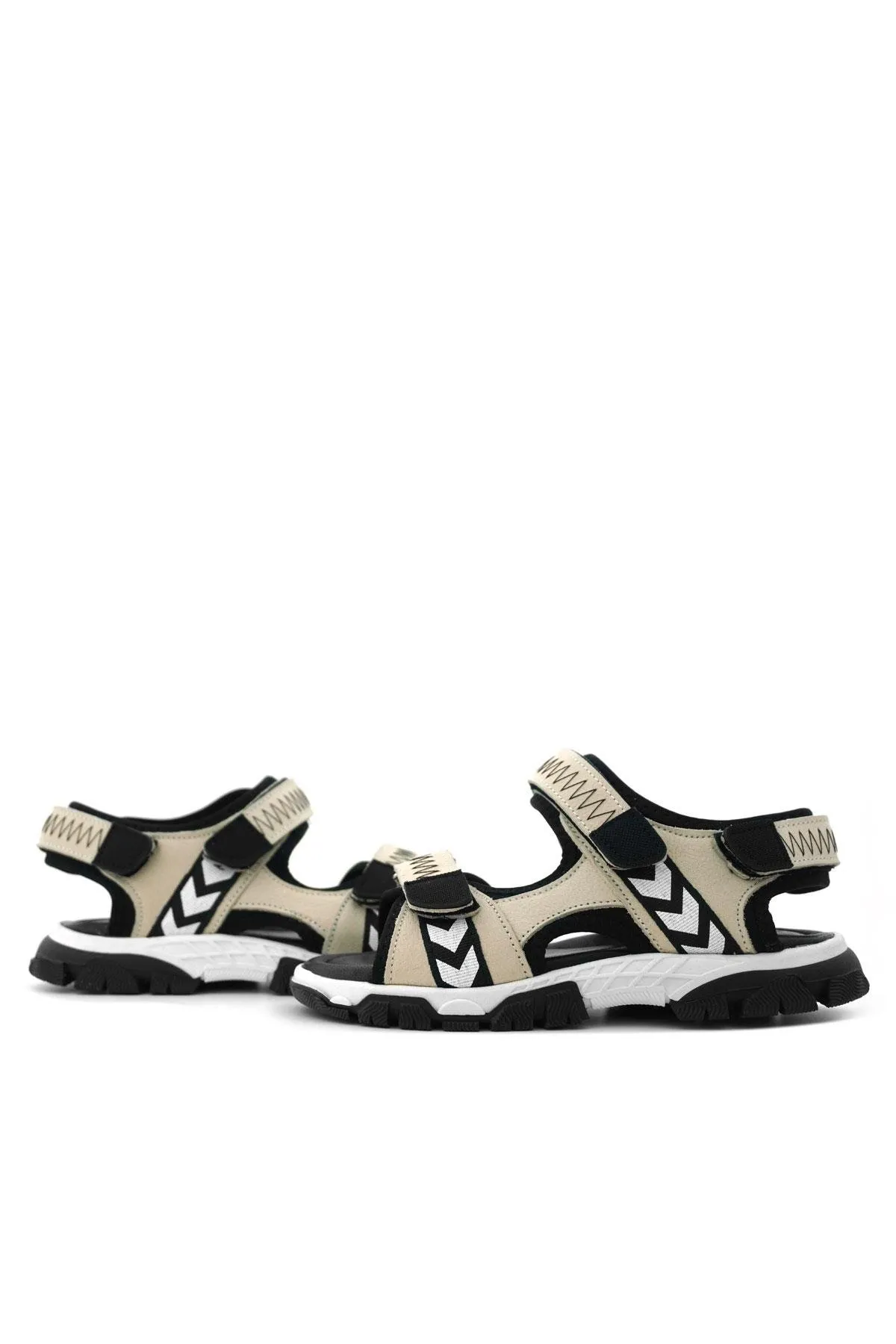 Hakiki Deri Bej Siyah Cırt Cırtlı Erkek Çocuk Sandalet