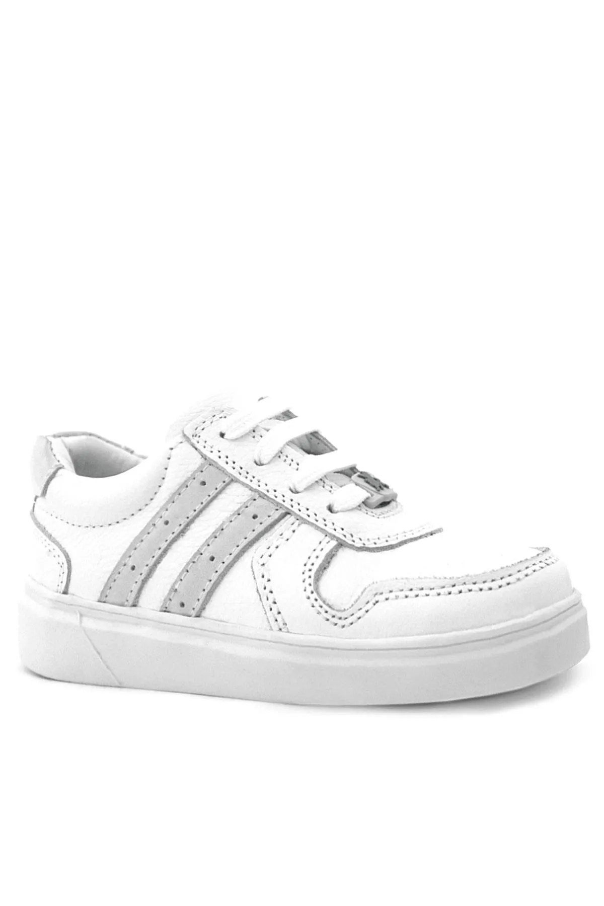 Hakiki Deri Beyaz Bağcıklı Fermuarlı Çocuk Sneaker Ayakkabı
